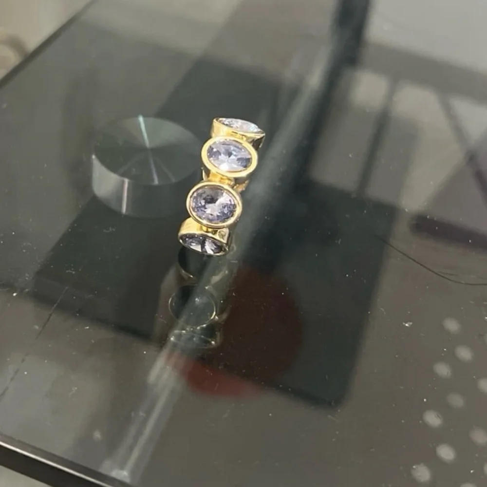 Gorgeous grayish blue oval cut swarovski elements 14kt gold plated size 9 ring - Picture 8 of 13